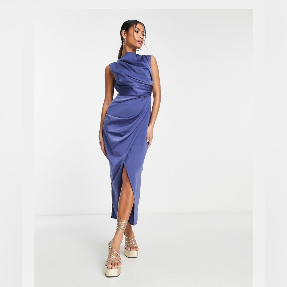 ASOS DESIGN satin drape dress with wrap skirt NWT